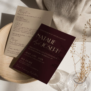 Classy Burgundy Gold Old Money All In One Wedding Invitation