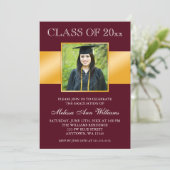 Classy Burgundy Gold Photo Graduation Announcement (Standing Front)