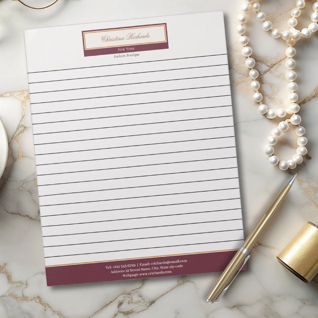 Classy Burgundy Ivory Lined Notepad (Creator Uploaded)