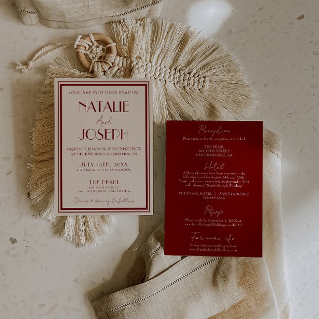 Classy Burgundy Ivory Old Money All In One Wedding Invitation (Creator Uploaded)