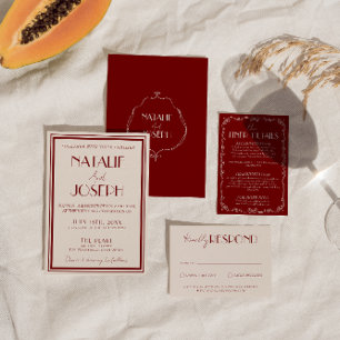 Classy Burgundy Ivory Old Money Retro Wedding Invitation