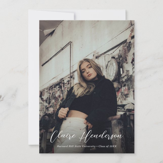 Classy Burgundy Script Photo Collage Graduation Announcement (Front)