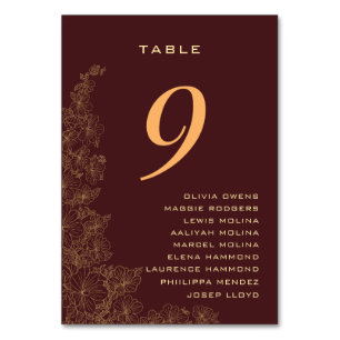 Classy Burgundy Subtle Floral Pattern Names Table Number