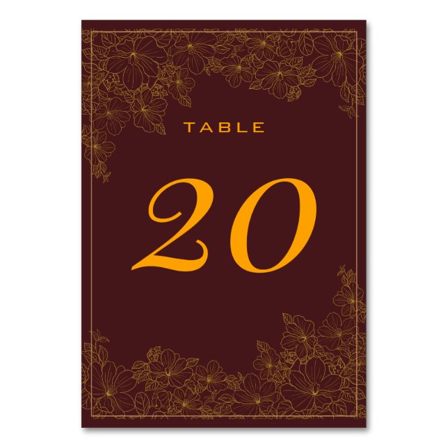 Classy Burgundy Subtle Golden Pattern Table Number (Front)