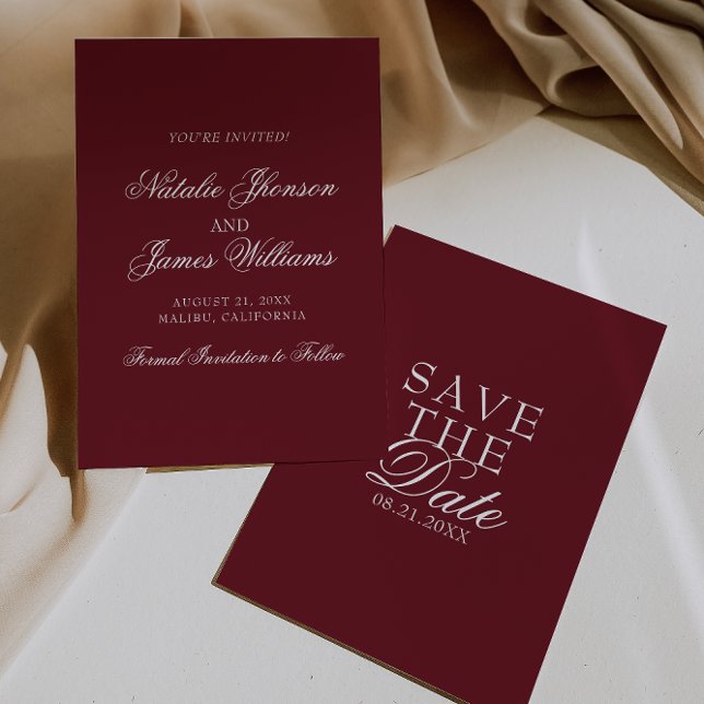 Classy Burgundy White Fancy Old Money Wedding Save The Date (Creator Uploaded)