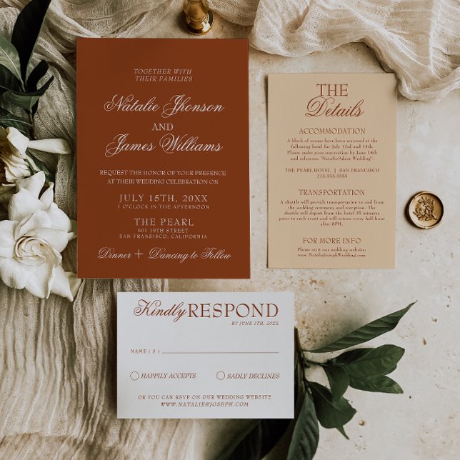 Classy Burnt Orange Boho Chic Terracotta Wedding Invitation (Creator Uploaded)