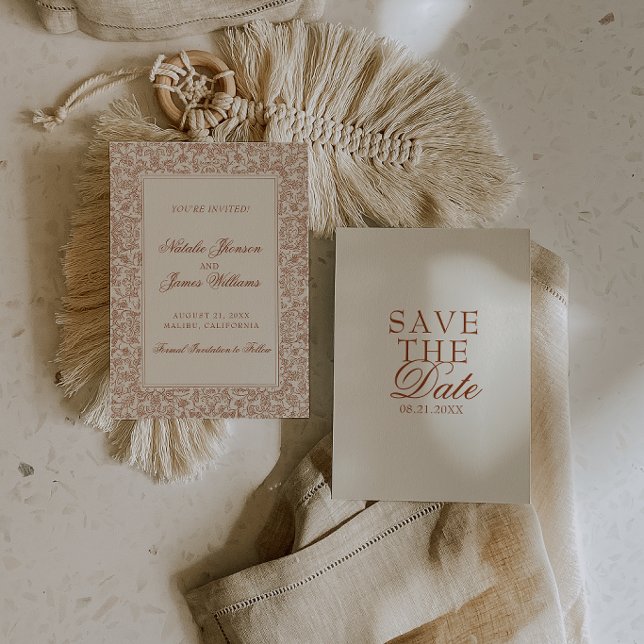 Classy Burnt Orange Boho Floral Terracotta Wedding Save The Date (Creator Uploaded)