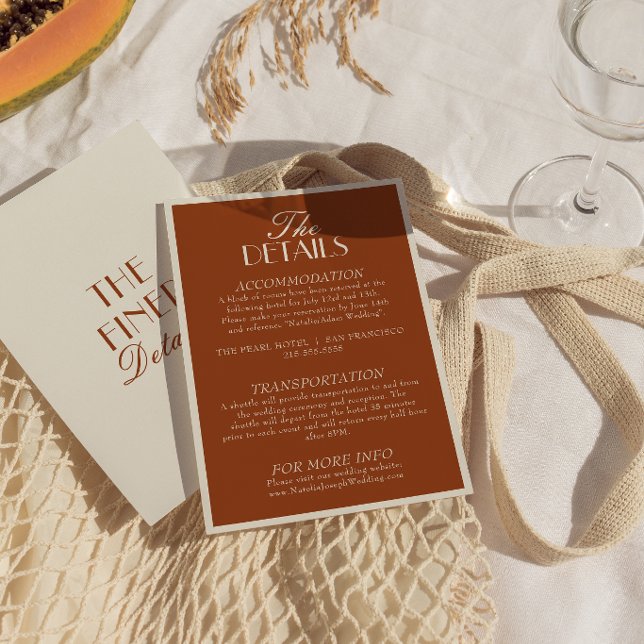 Classy Burnt Orange Old Money Boho Wedding Details Enclosure Card (Creator Uploaded)
