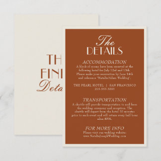 Classy Burnt Orange Old Money Boho Wedding Details Enclosure Card