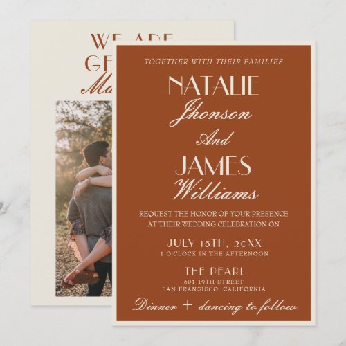 Classy Burnt Orange Old Money Terracotta Wedding Invitation