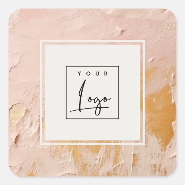 Classy Bush Pink Gold Oil Paint Texture Logo Square Sticker (Front)