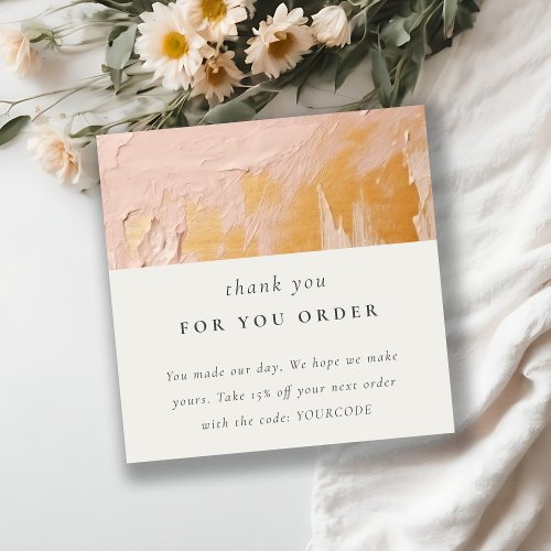 Classy Bush Pink Gold Oil Paint Texture Thank You Square Business Card