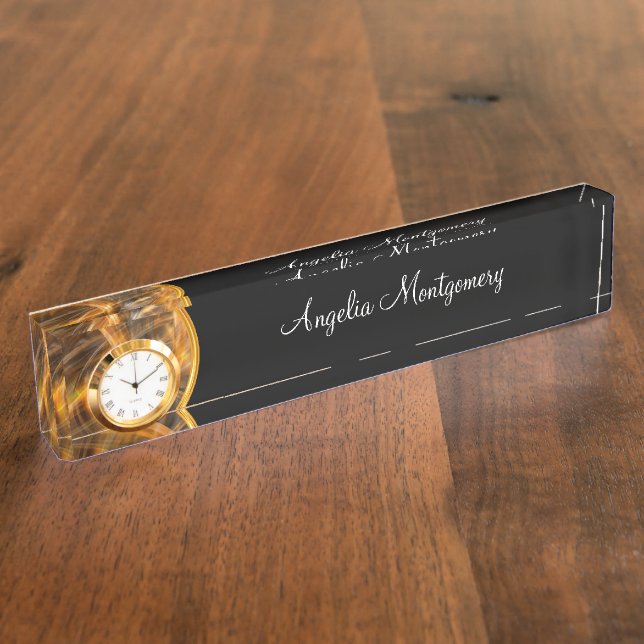 Classy Business Monogram Desk Name Plate And Clock (Side)