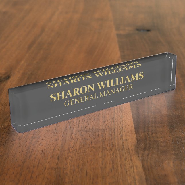 Classy Business Professional Gray & Gold Employee Desk Name Plate (Side)