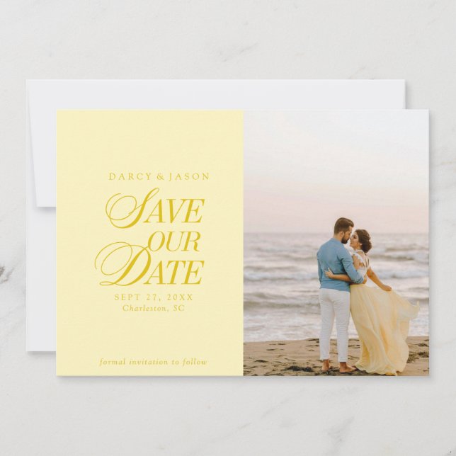 Classy Butter Yellow Elegant Save the Date Card (Front)