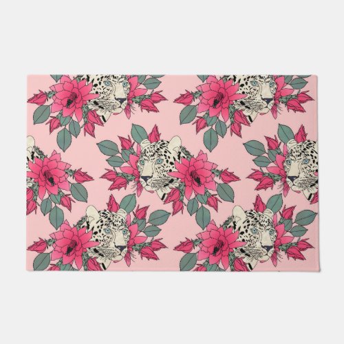 Classy cactus flowers and leopards design doormat