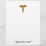 Classy Caduceus Letterhead Business Stationary<br><div class="desc">Classy medical theme business stationary letterhead with gold tone caduceus logo you can use on our stationary or replace with your own logo or graphic to make your own stationary. Just replace our logo with your own business logo or company mark and customize our footer that displays your address and...</div>