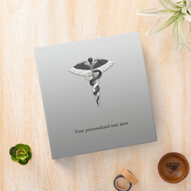 Classy Caduceus Noble Medical Elegant Black White 3 Ring Binder (In Situ)