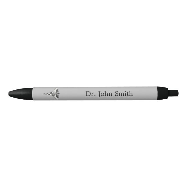 Classy Caduceus Noble Medical Elegant Black White Pen (Front)