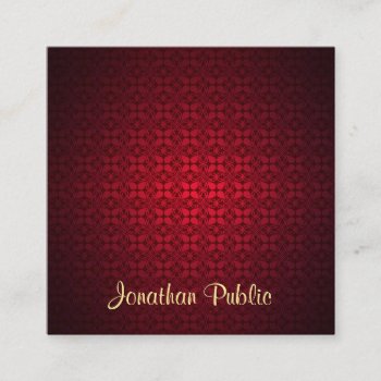 Classy Calligraphy Script Name Elegant Red Damask Square Business Card by art_grande at Zazzle
