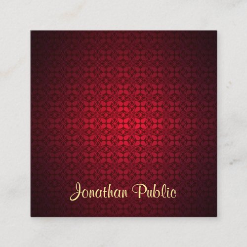 Classy Calligraphy Script Name Elegant Red Damask Square Business Card