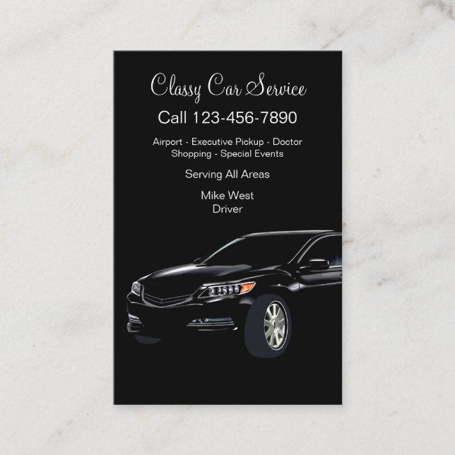 Classy Car Service Uber Driver Business Cards (Front)