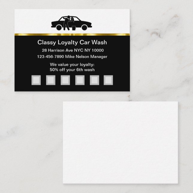 Classy Car Wash Customer Loyalty Rewards Cards (Front/Back)