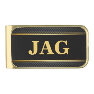 Classy Carbon-like Gold Black Monogram Finish Money Clip