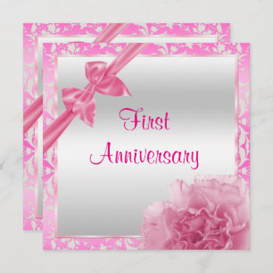 Classy Carnation & Bow 1st Wedding Anniversary Invitation