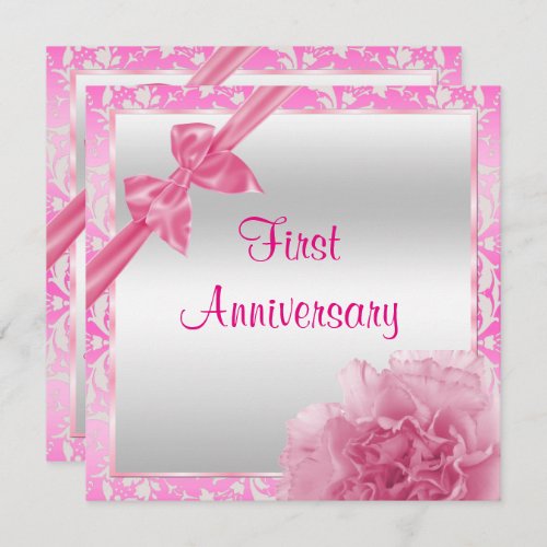 Classy Carnation  Bow 1st Wedding Anniversary Invitation