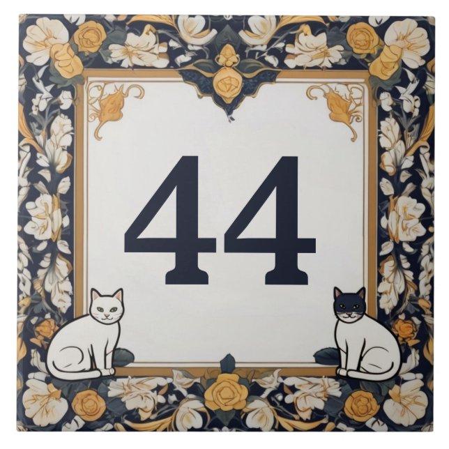 Classy Cat Custom House Number Plate Sign Plaque Ceramic Tile (Front)