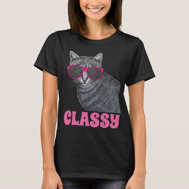 CLASSY CAT LADIES CUTE T-SHIRTS TEES (Front)