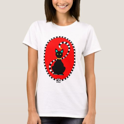 Classy Cat On Red Oval T_Shirt