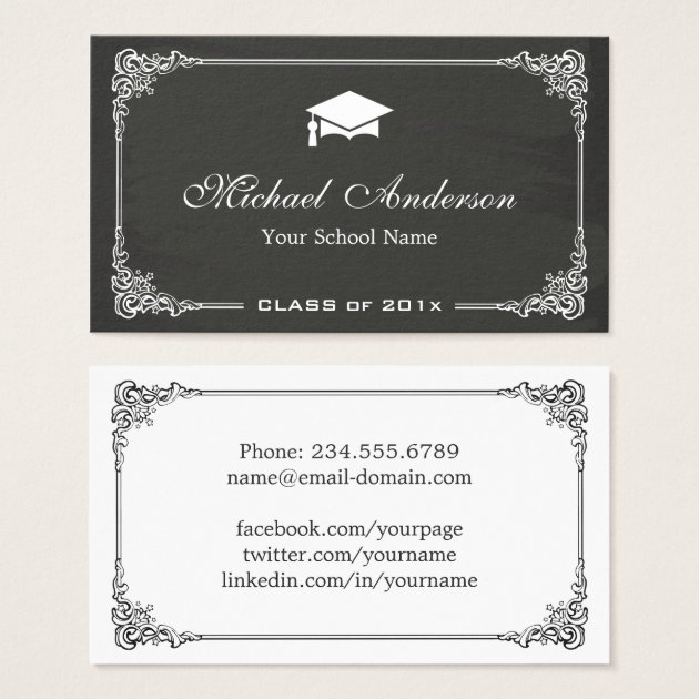 Classy Chalkboard Black White Graduate Student Business Card