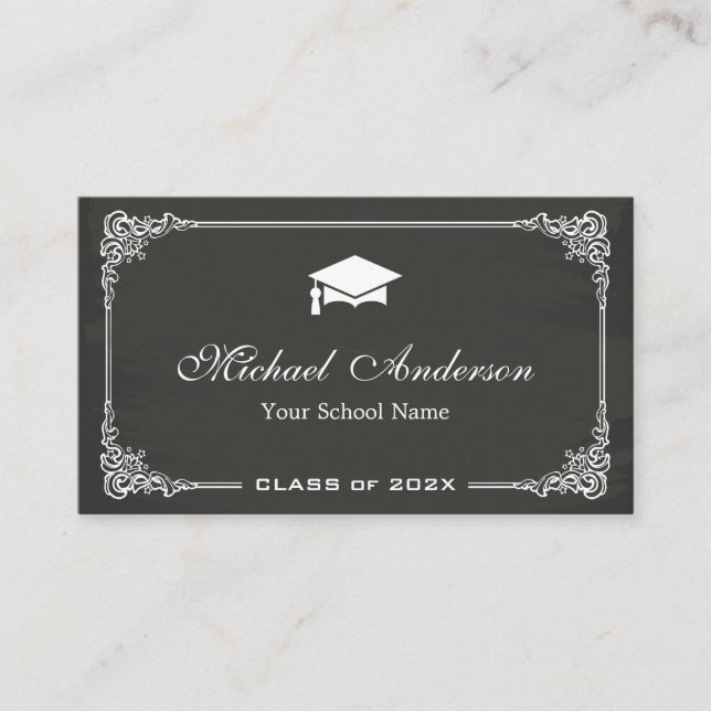 Classy Chalkboard Black White Graduate Student Calling Card (Front)