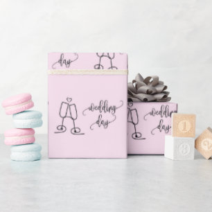 Classy Champagne Glasses Wedding Day Pink Seamless Wrapping Paper