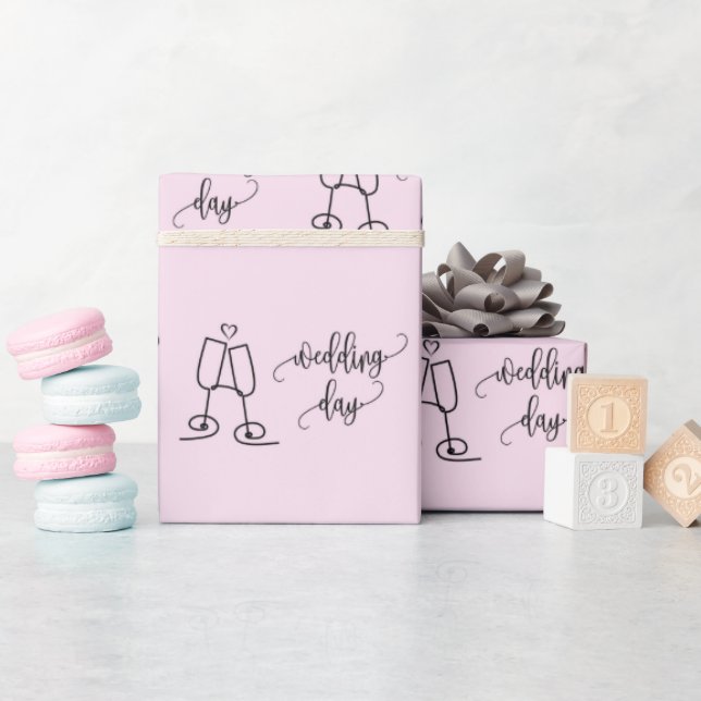 Classy Champagne Glasses Wedding Day Pink Seamless Wrapping Paper (Baby Shower)