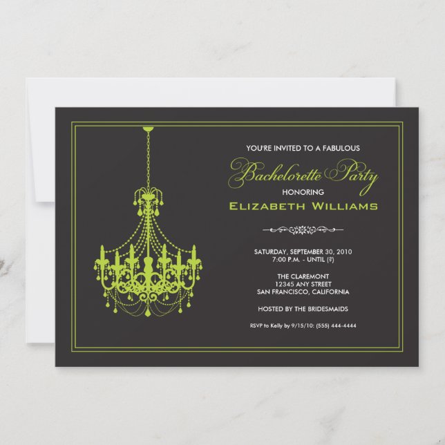 Classy Chandelier Bachelorette Invitation (lime) (Front)
