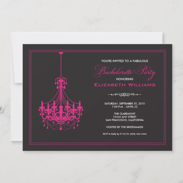 Classy Chandelier Bachelorette Invitation (pink) (Front)