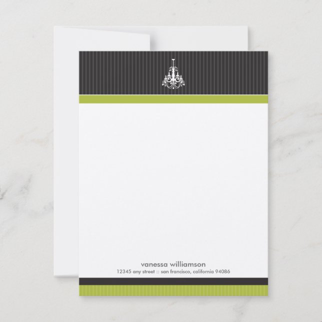 Classy Chandelier Custom Flat Note Cards (lime) (Front)