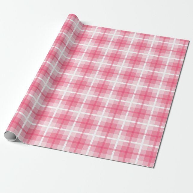 Classy Checkered Pattern Of Red Pink White Wrapping Paper (Unrolled)