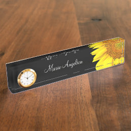 Classy Cheerful Sunflower Monogram Desk Name Plate