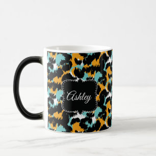 Classy Cheetah Print Splash Aqua Monogram Custom Color Morph Mug