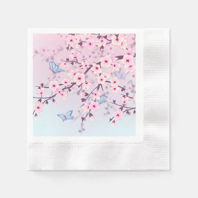 Classy Cherry Blossoms Blurred Background Napkins (Front)