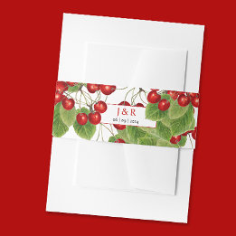 Classy Cherry Wedding Name Initials Monogram Date Invitation Belly Band