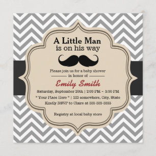 Classy Chevron Mustache Little Man Baby Shower Invitation