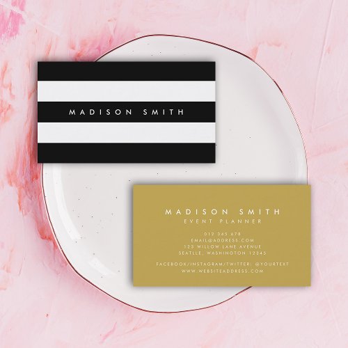 Classy Chic Black and White Stripes Business Card