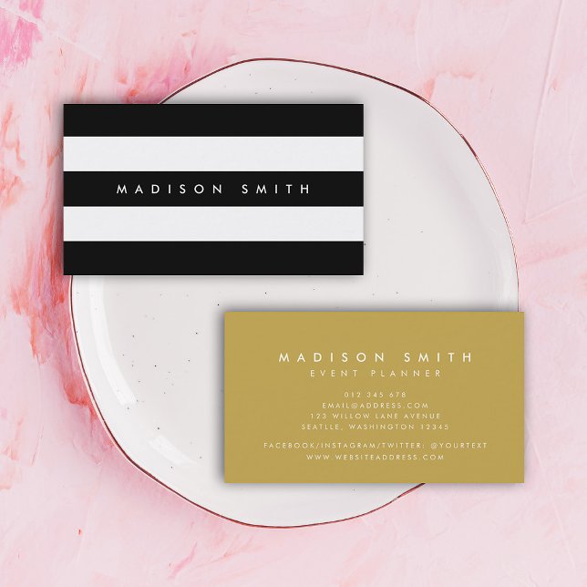 Classy Chic Black and White Stripes Business Card (Creator Uploaded)