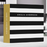 Classy Chic Black and White Stripes with Gold Side 3 Ring Binder<br><div class="desc">This classy chic binder features black and white stripes pattern on the front and back with a gold like color side. Personalize it by replacing the placeholder text in the template to add your information. For more options such as to change the font, text size/color and the spacing between letters...</div>