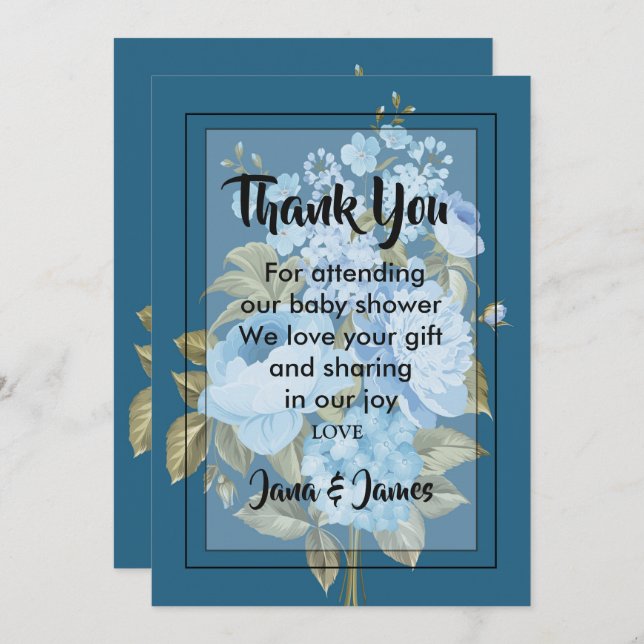 Classy Chic blue floral thank you Invitation (Front/Back)